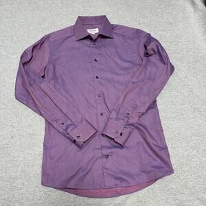 Eton Dress Shirt Mens 15.5 39 Purple Button Up Designer Satin Slim Fit Romania